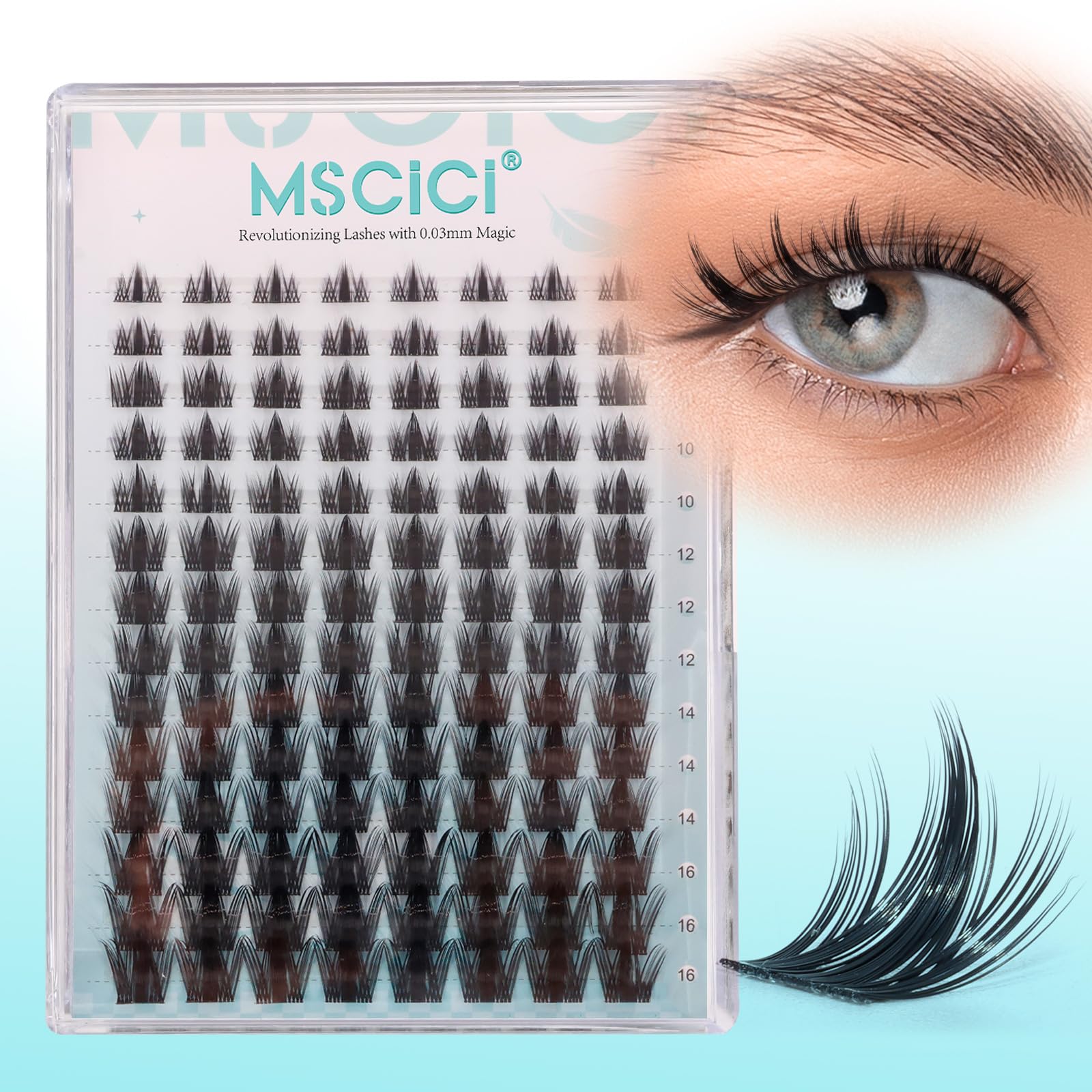 MSCICI VogueFairy.05 Manga Lashes Clusters – 8-16mm C Curl, Wispy, Invisible Band, DIY Wet-Look