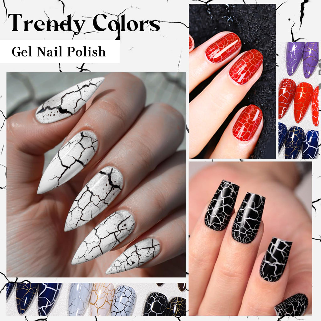 MSRUIOO Crackle Gel Nail Polish 12-Piece Set – 8 Crackle Colors + Base, Top, Dehydrator & Primer (Air-Dry)