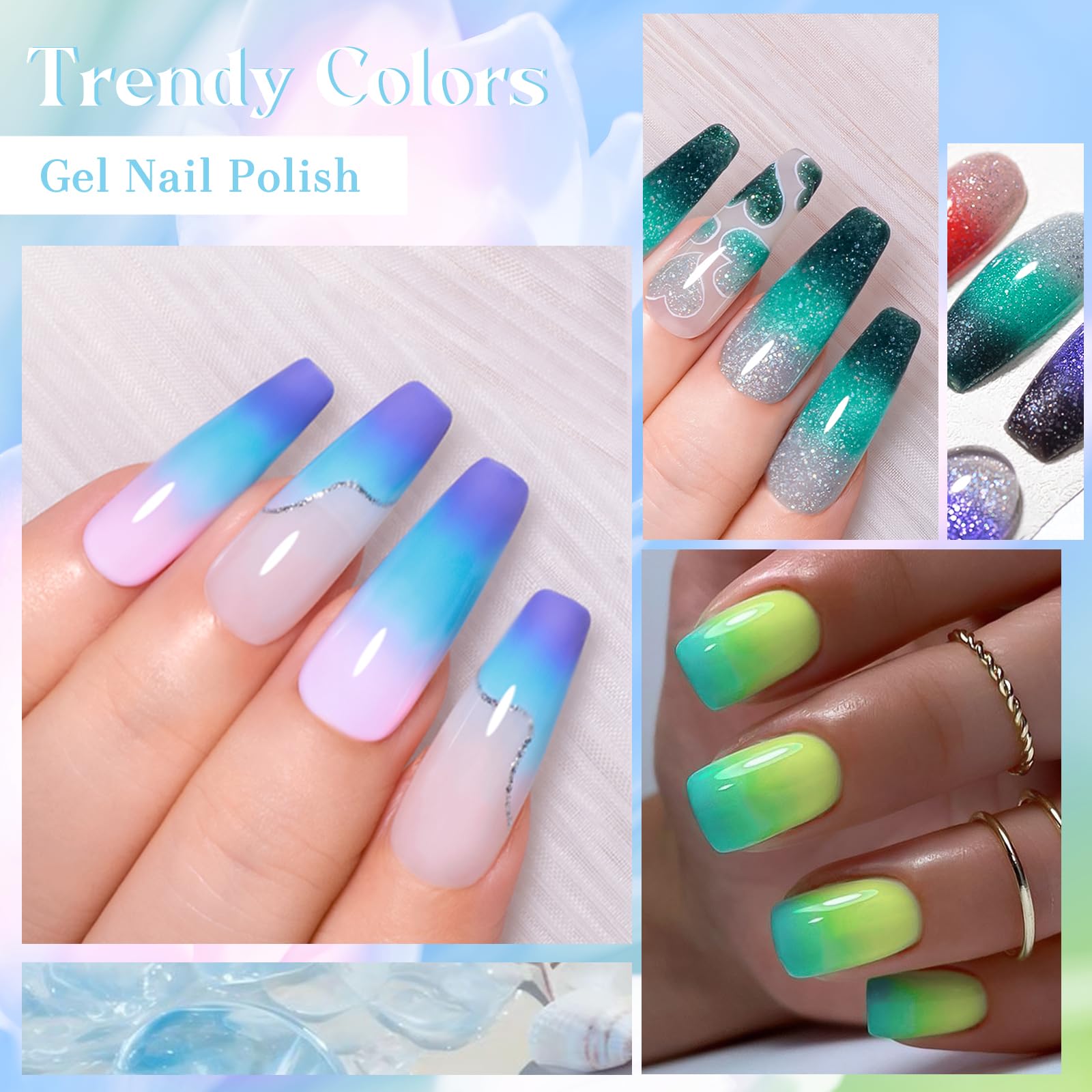 MSRUIOO Color Changing Gel Nail Polish Set — 12 Mood Glitter Colors (UV/LED, Soak-Off)
