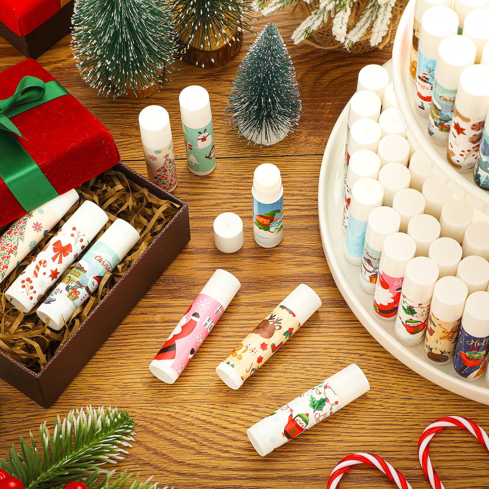 MTLEE Christmas Lip Balm Set – 50 Pcs, 10 Designs, 5 Flavors | Bulk Holiday Gifts