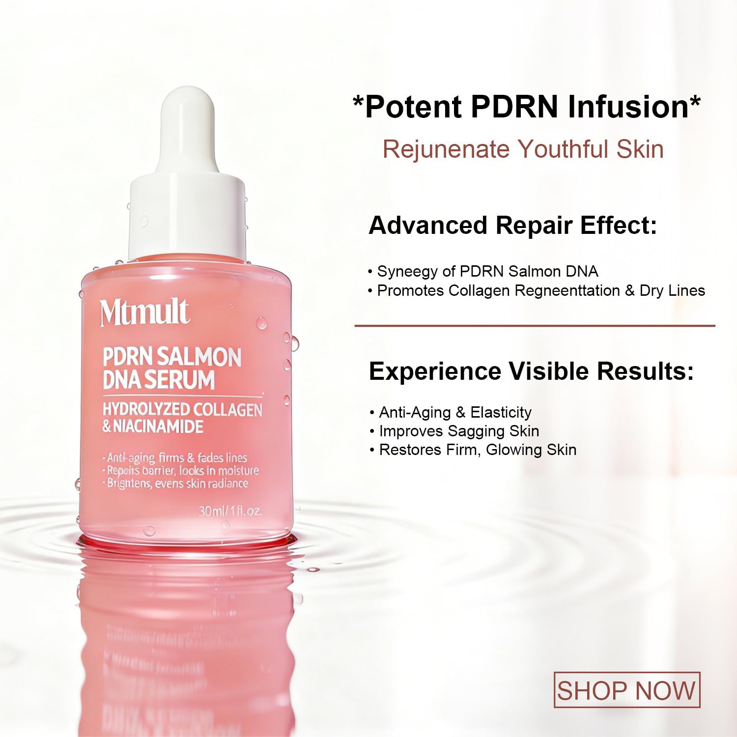 Mtmult Salmon DNA Serum with PDRN & Niacinamide - Hydrating Anti-Aging Serum for Face, 1.01 fl oz