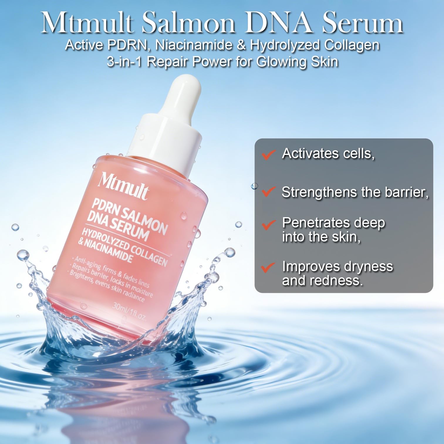 Mtmult Salmon DNA Serum with PDRN & Niacinamide - Hydrating Anti-Aging Serum for Face, 1.01 fl oz