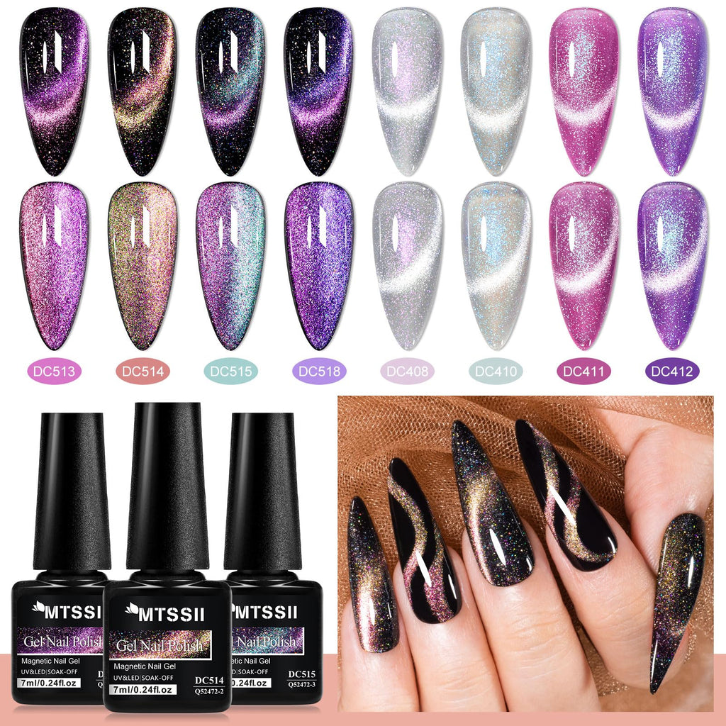 MTSSII 8 Colors Cat Eye Gel Nail Polish Set5 – 8pcs Soak-Off, Safe, Long-Lasting, Gift Box