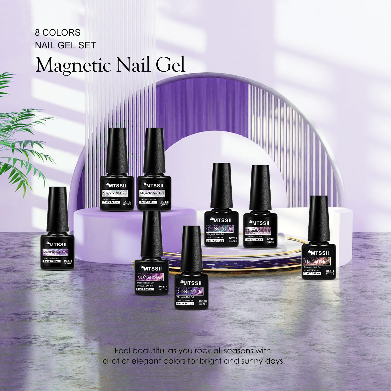 MTSSII 8 Colors Cat Eye Gel Nail Polish Set5 – 8pcs Soak-Off, Safe, Long-Lasting, Gift Box