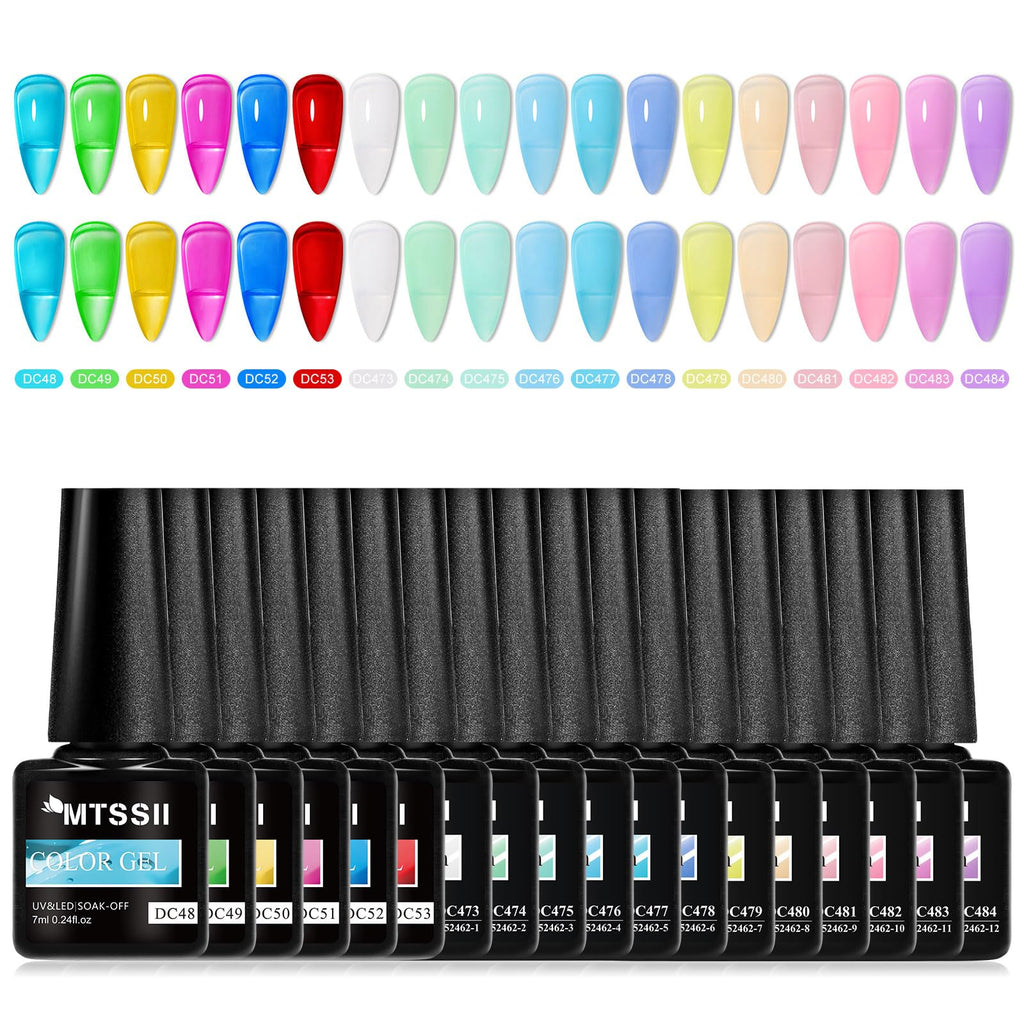 MTSSII 18-Piece Jelly Gel Nail Polish Kit | Translucent Nude, Pink, Purple & Blue Colors – UV LED Soak Off