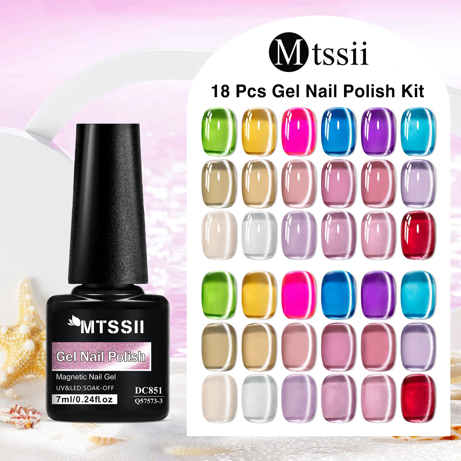 MTSSII Jelly Cat Eye Gel Nail Polish Set 18PCS – Magnetic Cat Eye Kit
