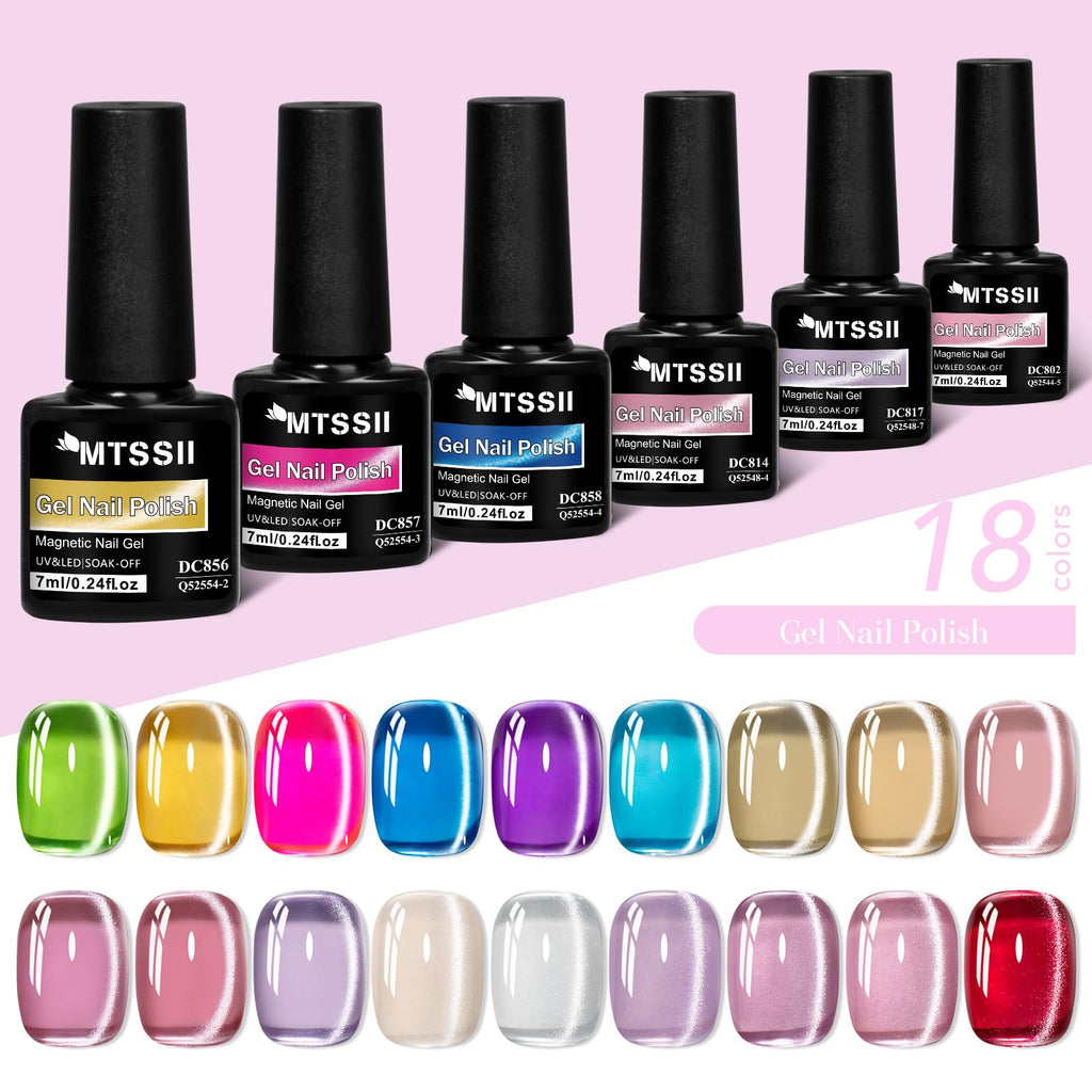 MTSSII Jelly Cat Eye Gel Nail Polish Set 18PCS – Magnetic Cat Eye Kit