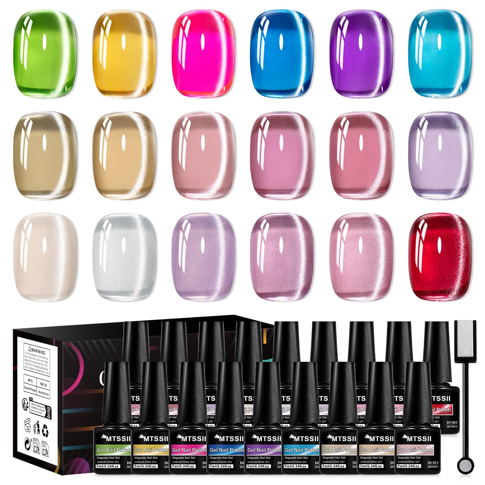 MTSSII Jelly Cat Eye Gel Nail Polish Set 18PCS – Magnetic Cat Eye Kit