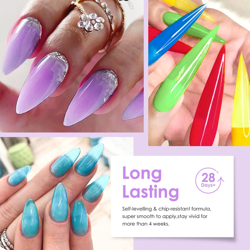 MTSSII 18-Piece Jelly Gel Nail Polish Kit | Translucent Nude, Pink, Purple & Blue Colors – UV LED Soak Off