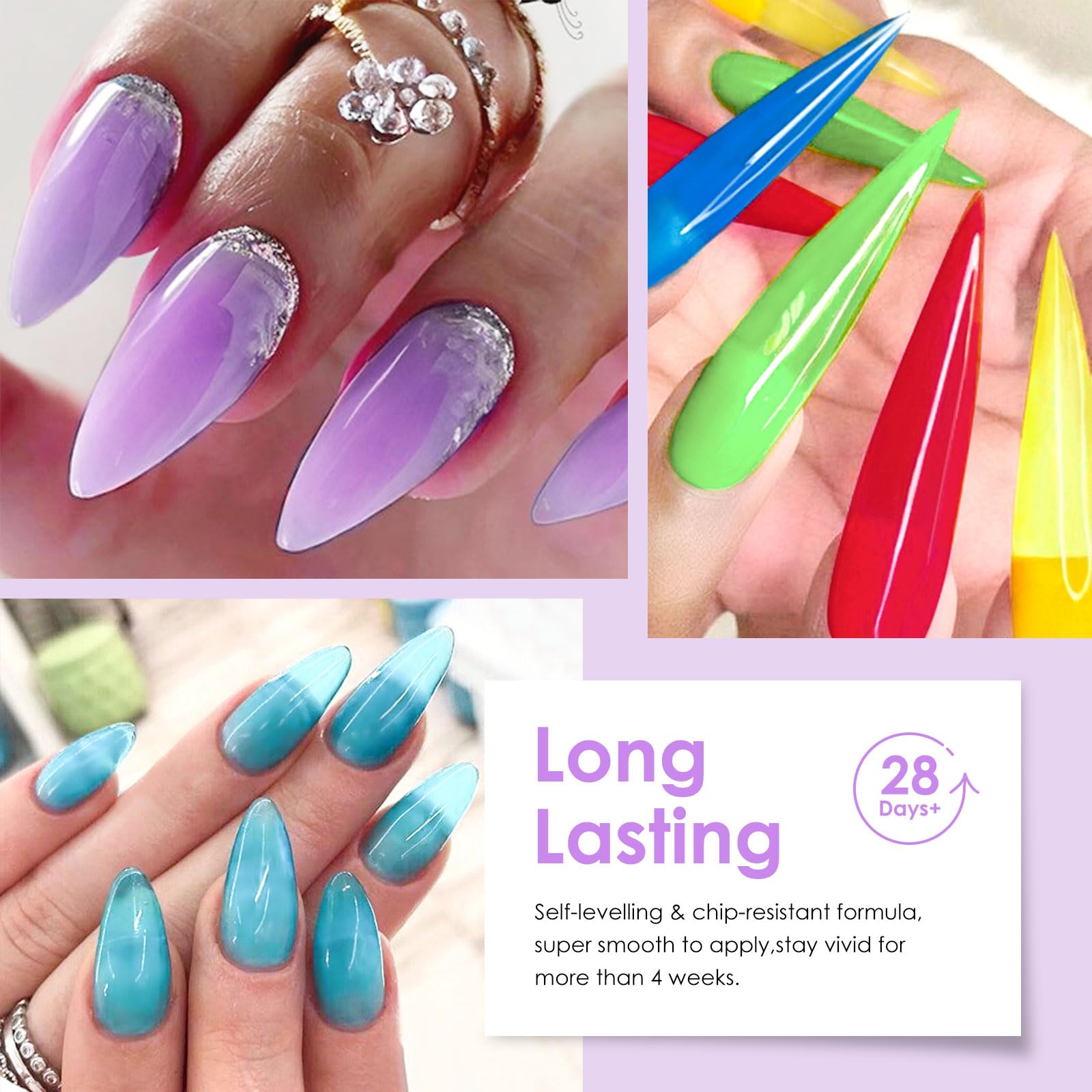 MTSSII 18-Piece Jelly Gel Nail Polish Kit | Translucent Nude, Pink, Purple & Blue Colors – UV LED Soak Off