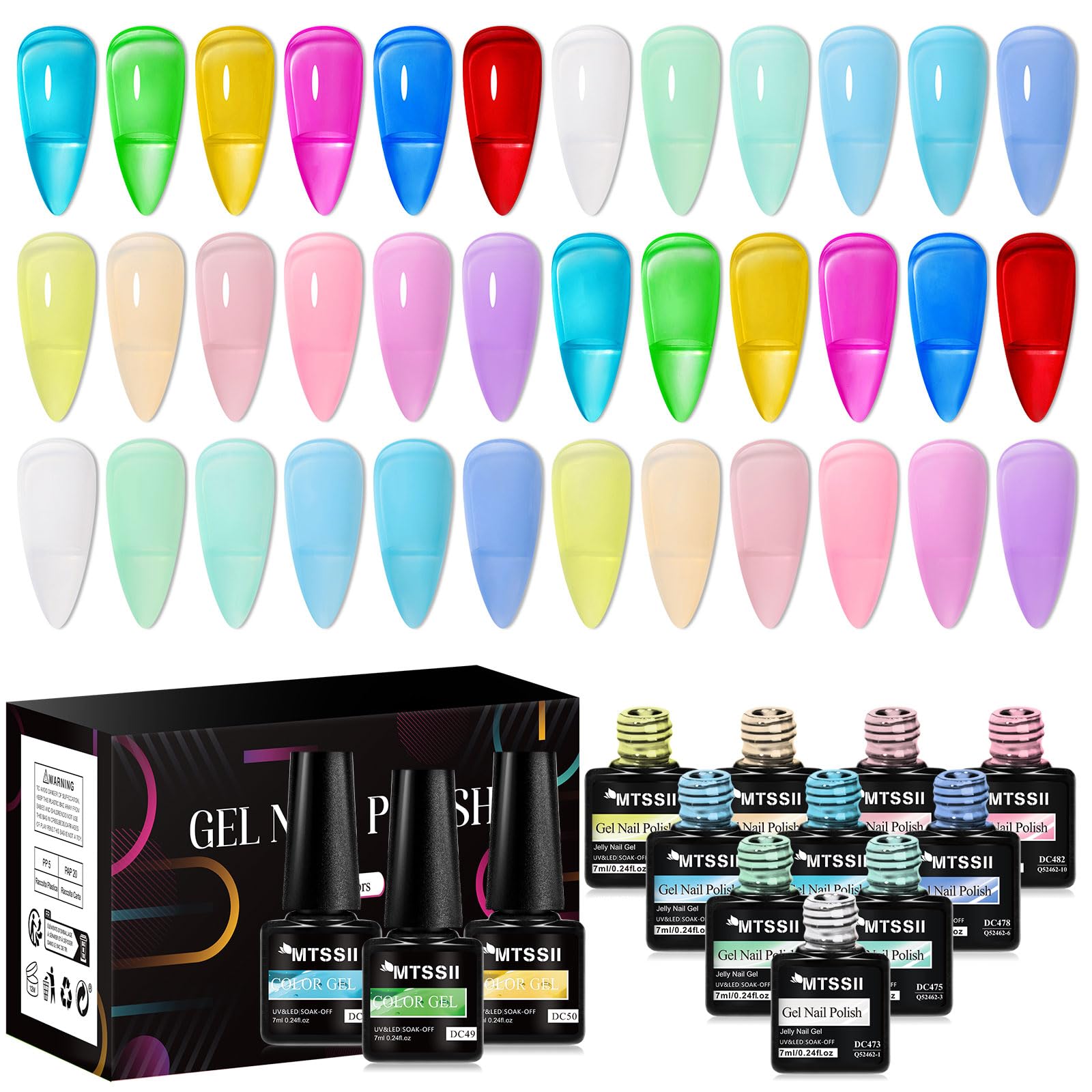 MTSSII 18-Piece Jelly Gel Nail Polish Kit | Translucent Nude, Pink, Purple & Blue Colors – UV LED Soak Off