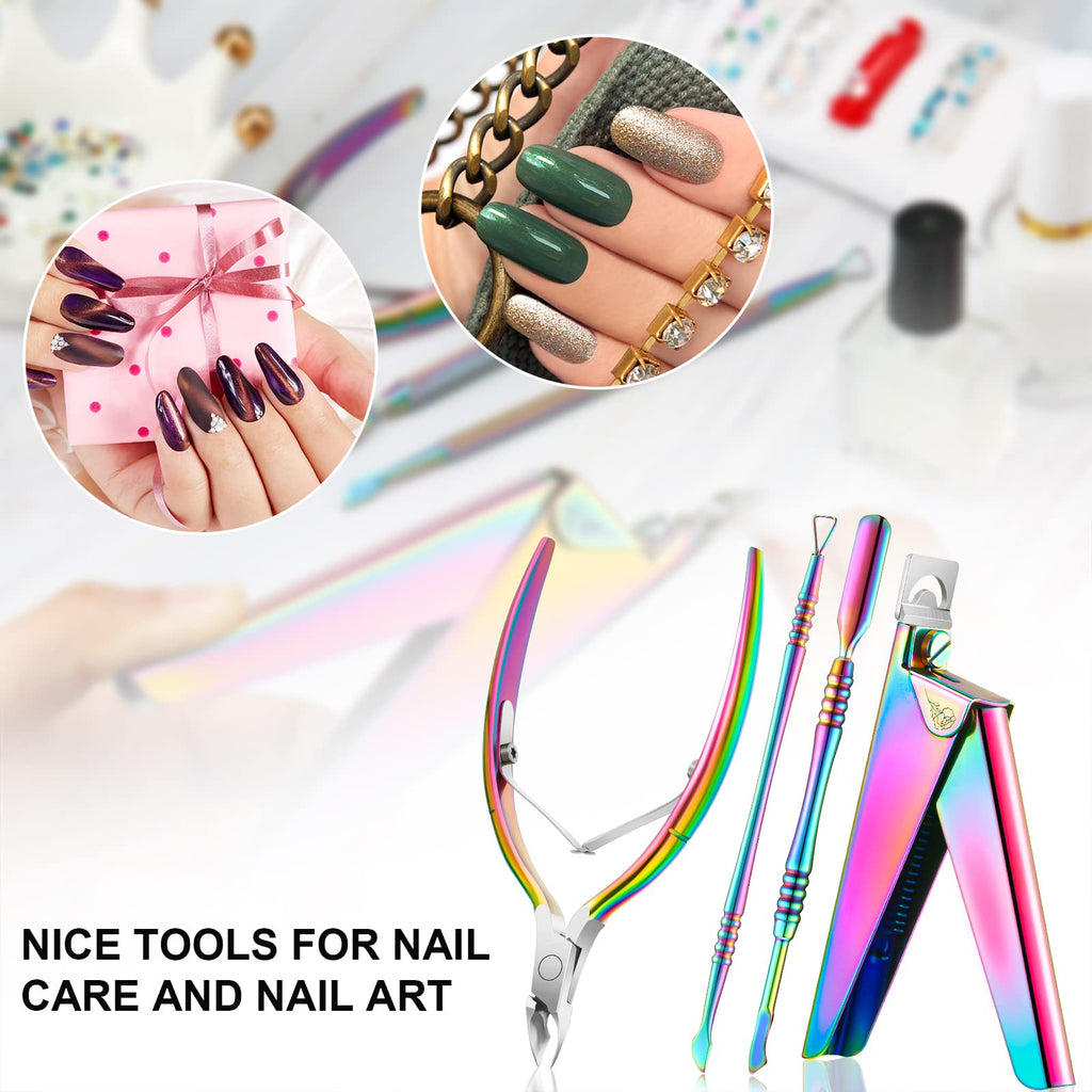Mudder 4-in-1 Rainbow Acrylic Nail Clippers Kit | Nail Tips Cutter & Cuticle Tools