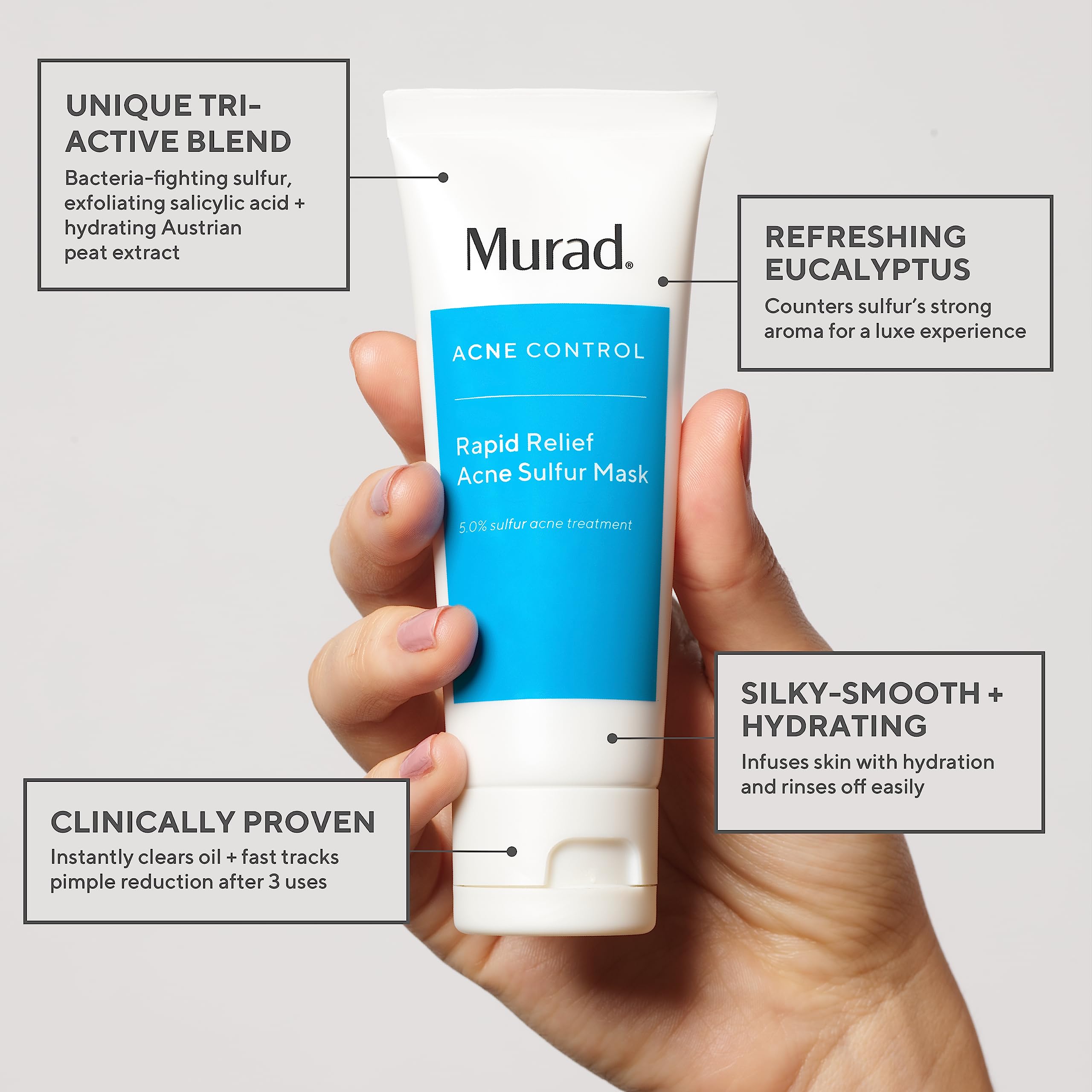 Murad Rapid Relief Acne Sulfur Mask – 5% Sulfur & Salicylic Acid, Austrian Peat, Clay Mask (2.5 oz)