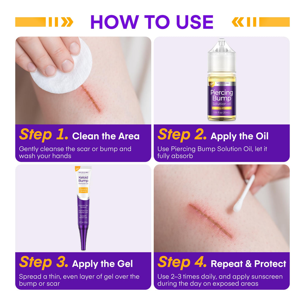 MURASAKI BEAUTY Piercing & Keloid Bump Solution Oil & Gel Kit – 2 Pack