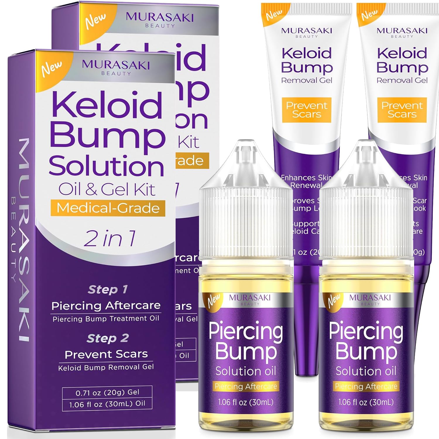 MURASAKI BEAUTY Piercing & Keloid Bump Solution Oil & Gel Kit – 2 Pack