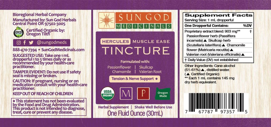 Hercules Muscle Ease Organic Herbal Tincture - MUSCLE CALMING