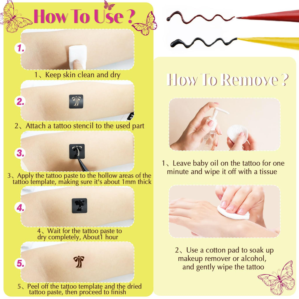 MuseLuxe Temporary Tattoo Kit for Teens & Adults – 3 Pastes, 100 Stencils, Outline Pen, Waterproof Body Art