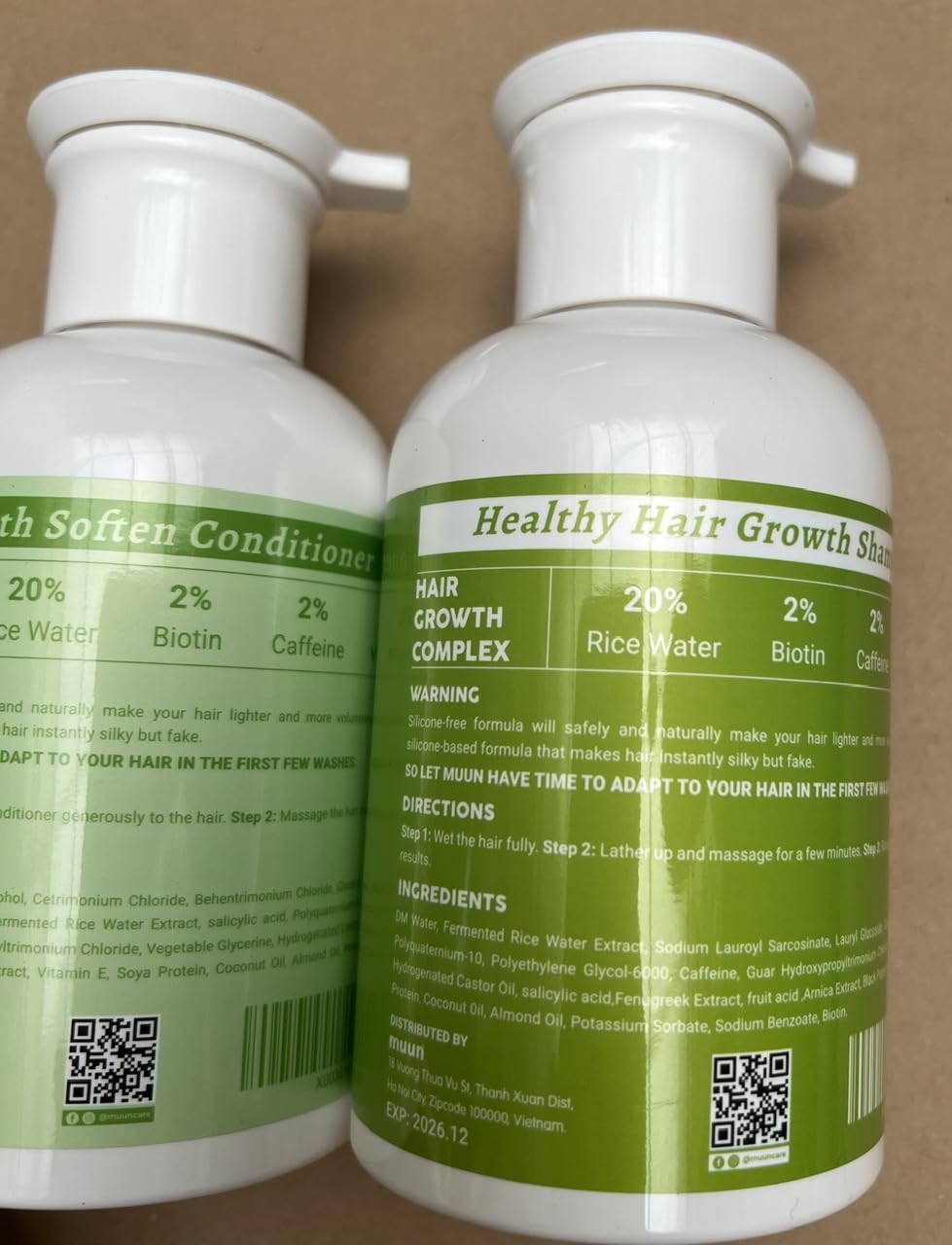 Muun Rice Water Shampoo & Conditioner Set for Hair Growth, Thinning Hair & Anti-Hair Loss – Biotin, Keratin & Caffeine