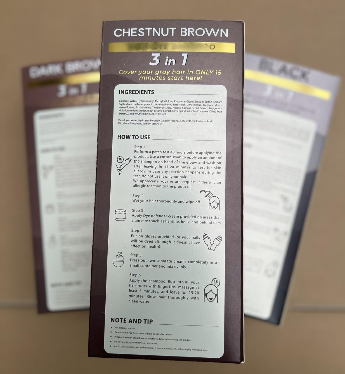 Muun Chestnut Brown Hair Dye Shampoo – 3-in-1 Ammonia-Free Color, Shampoo & Conditioner (400ml)