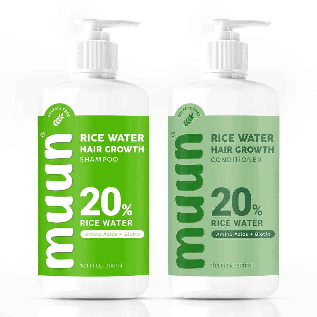 Muun Rice Water Shampoo & Conditioner Set for Hair Growth, Thinning Hair & Anti-Hair Loss – Biotin, Keratin & Caffeine