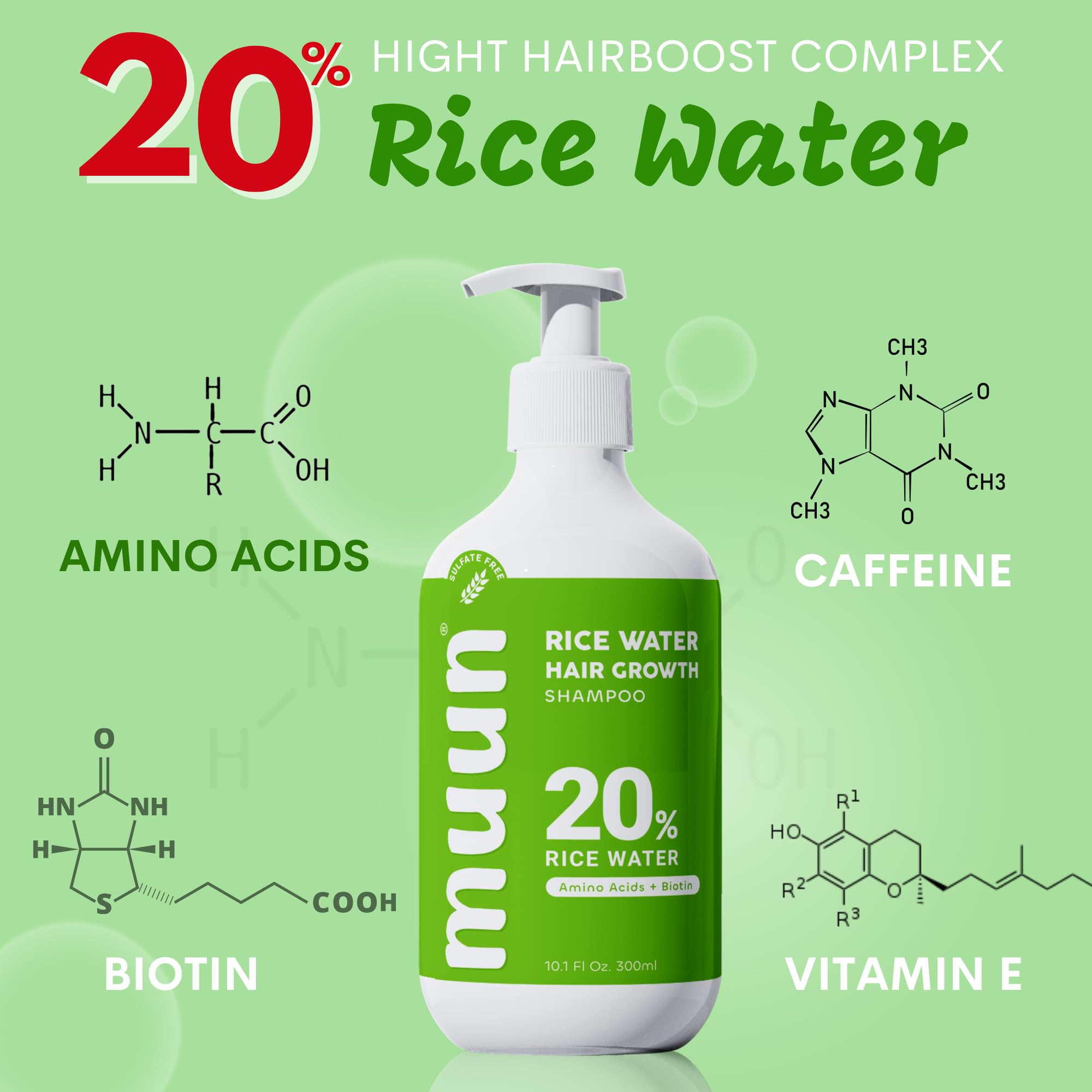 Muun Rice Water Shampoo & Conditioner Set for Hair Growth, Thinning Hair & Anti-Hair Loss – Biotin, Keratin & Caffeine