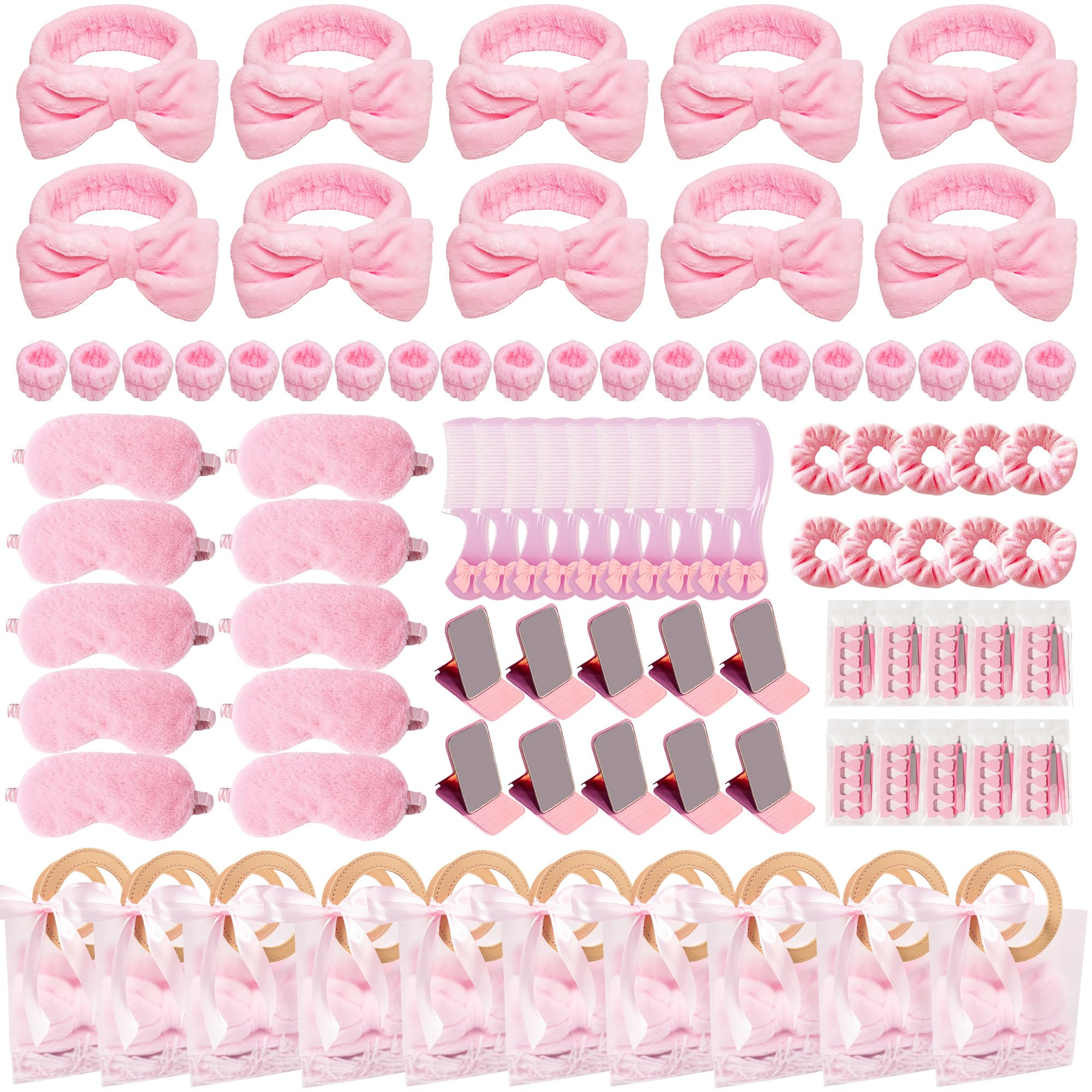 MXQHXZSX 92-Piece Pink Spa Sleepover Set for Girls – Skincare Headbands, Masks, Mirrors & More