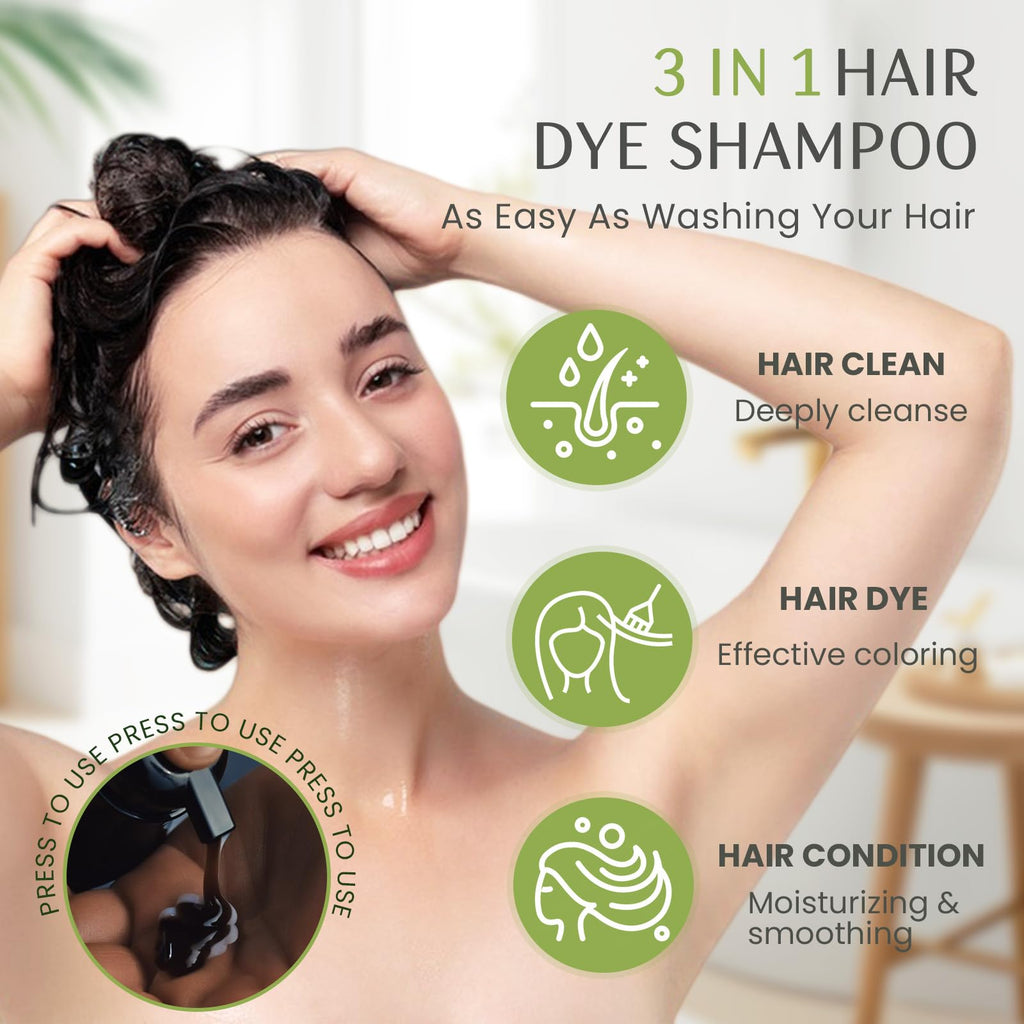 Mxvbaty Brown Hair Dye Shampoo 3-in-1 – Gray Coverage, Dark Coffee, 500 ml