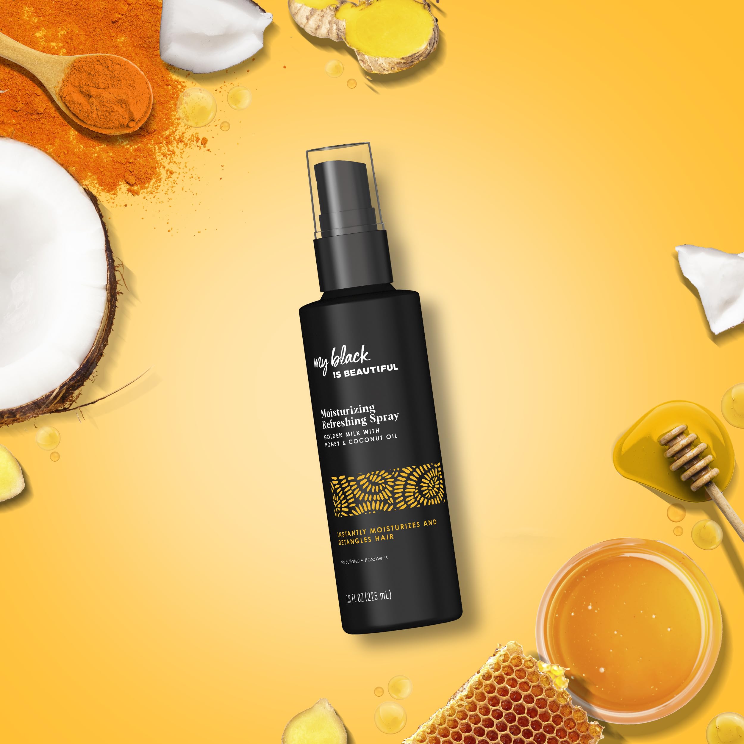 MY BLACK IS BEAUTIFUL Detangler Spray – Sulfate Free, Coconut Oil, Honey & Turmeric, 7.6 fl oz