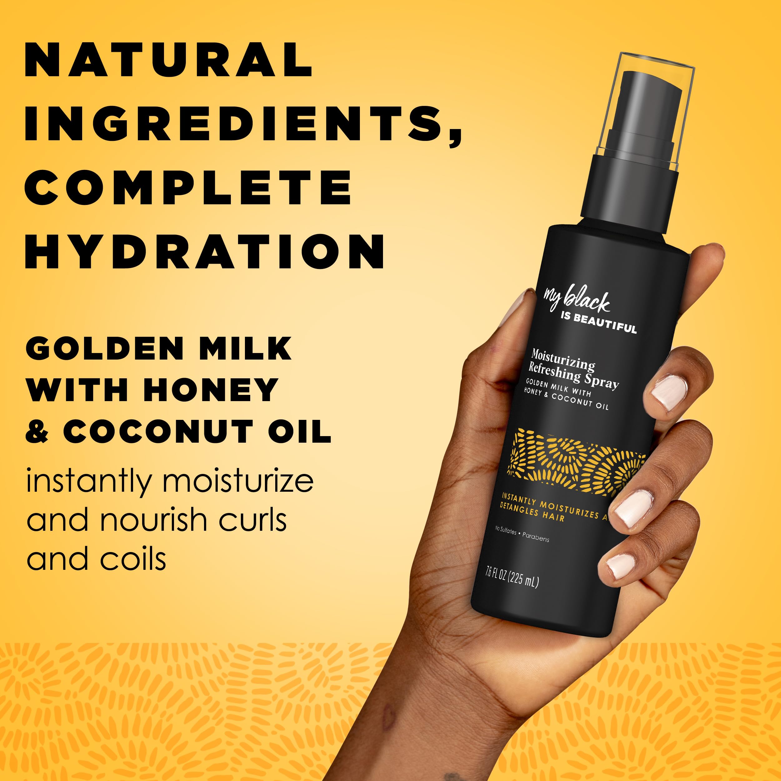 MY BLACK IS BEAUTIFUL Detangler Spray – Sulfate Free, Coconut Oil, Honey & Turmeric, 7.6 fl oz