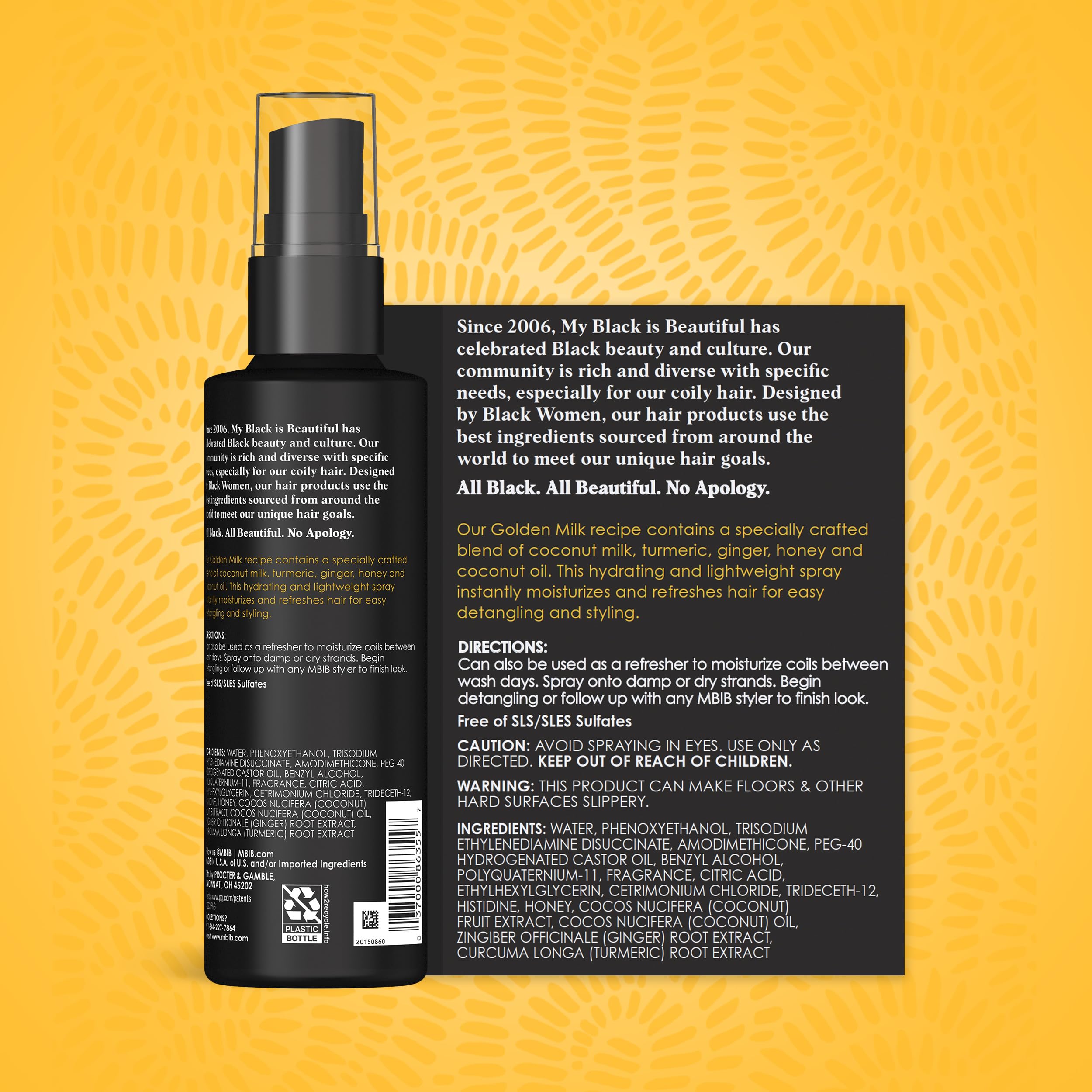 MY BLACK IS BEAUTIFUL Detangler Spray – Sulfate Free, Coconut Oil, Honey & Turmeric, 7.6 fl oz