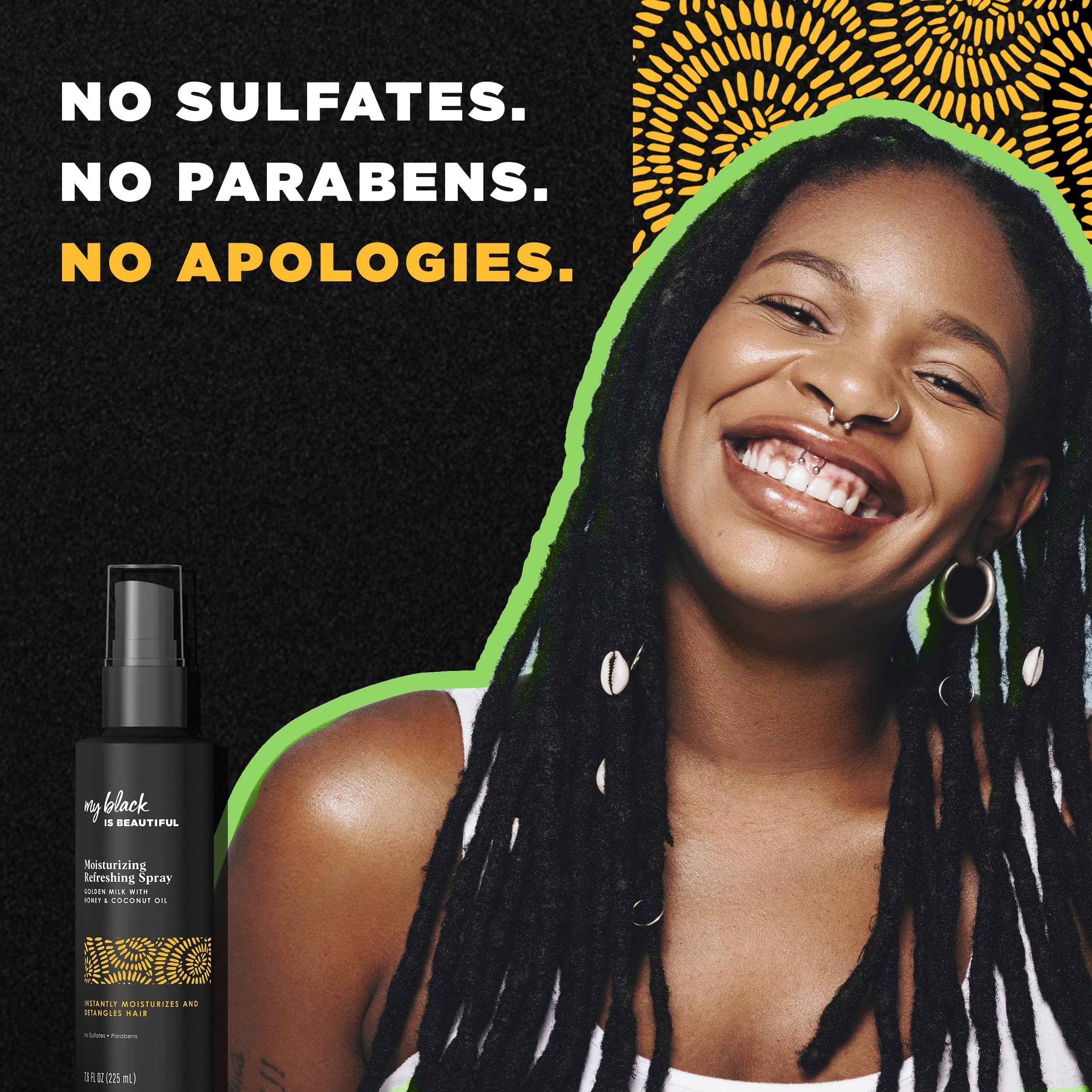 MY BLACK IS BEAUTIFUL Detangler Spray – Sulfate Free, Coconut Oil, Honey & Turmeric, 7.6 fl oz