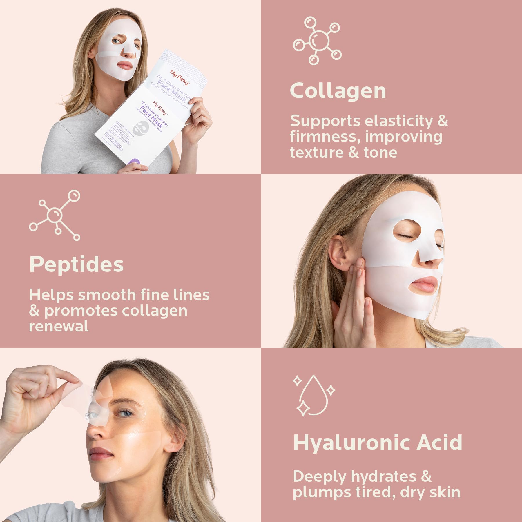 My Flexy Bio Collagen Overnight Mask – Peptides, Hyaluronic Acid & Antioxidants (4 Pack)