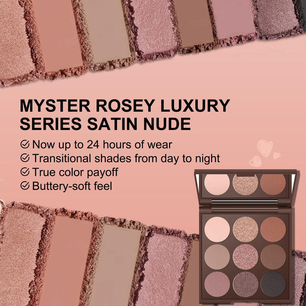 MYSTER ROSEY Neutral Eyeshadow Palette – Matte Nude 9 Shades, Vegan & Cruelty-Free, Includes Mirror