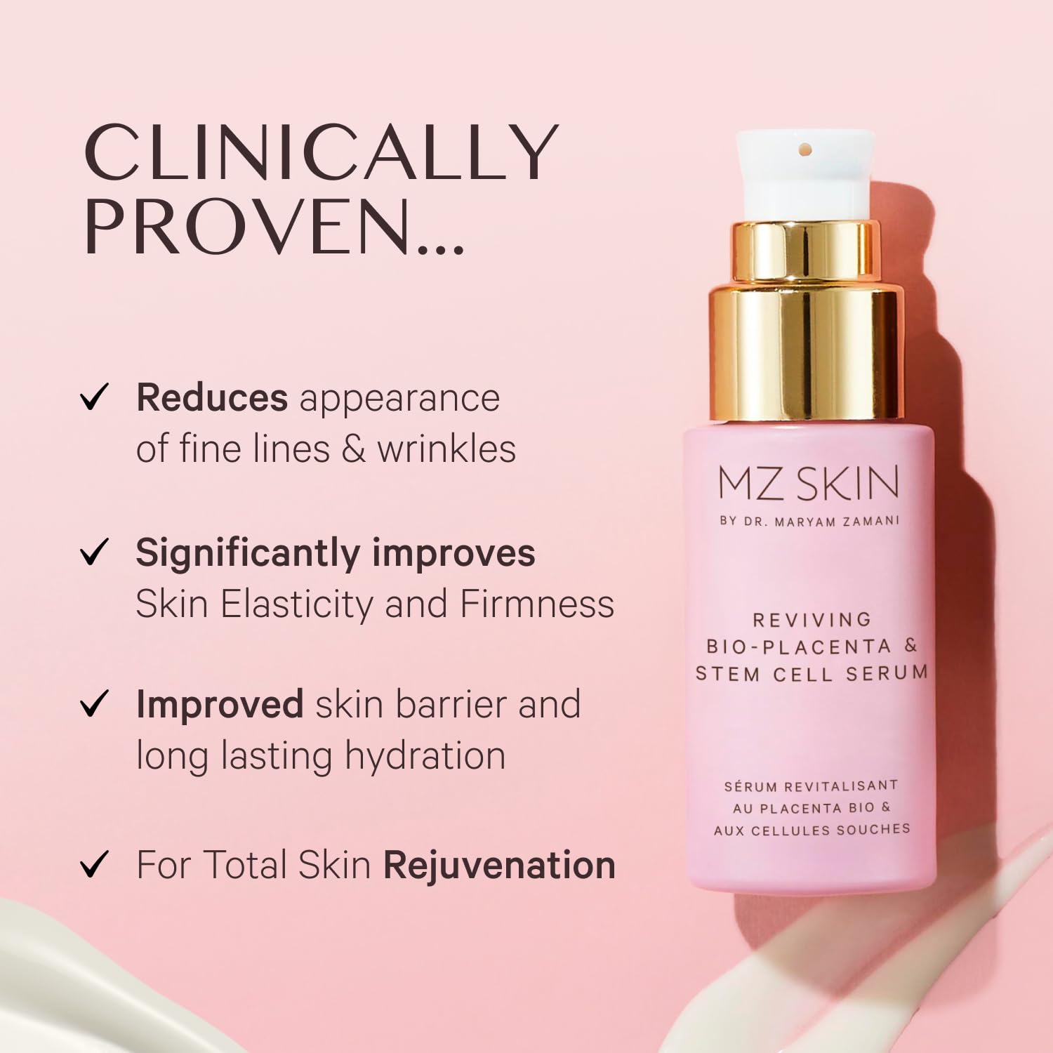 MZ SKIN Reviving Bio-Placenta & Stem Cell Serum – Luxury 1.01 fl oz | Night Repair with Bio-Placenta, Plant Stem Cells & Peptides