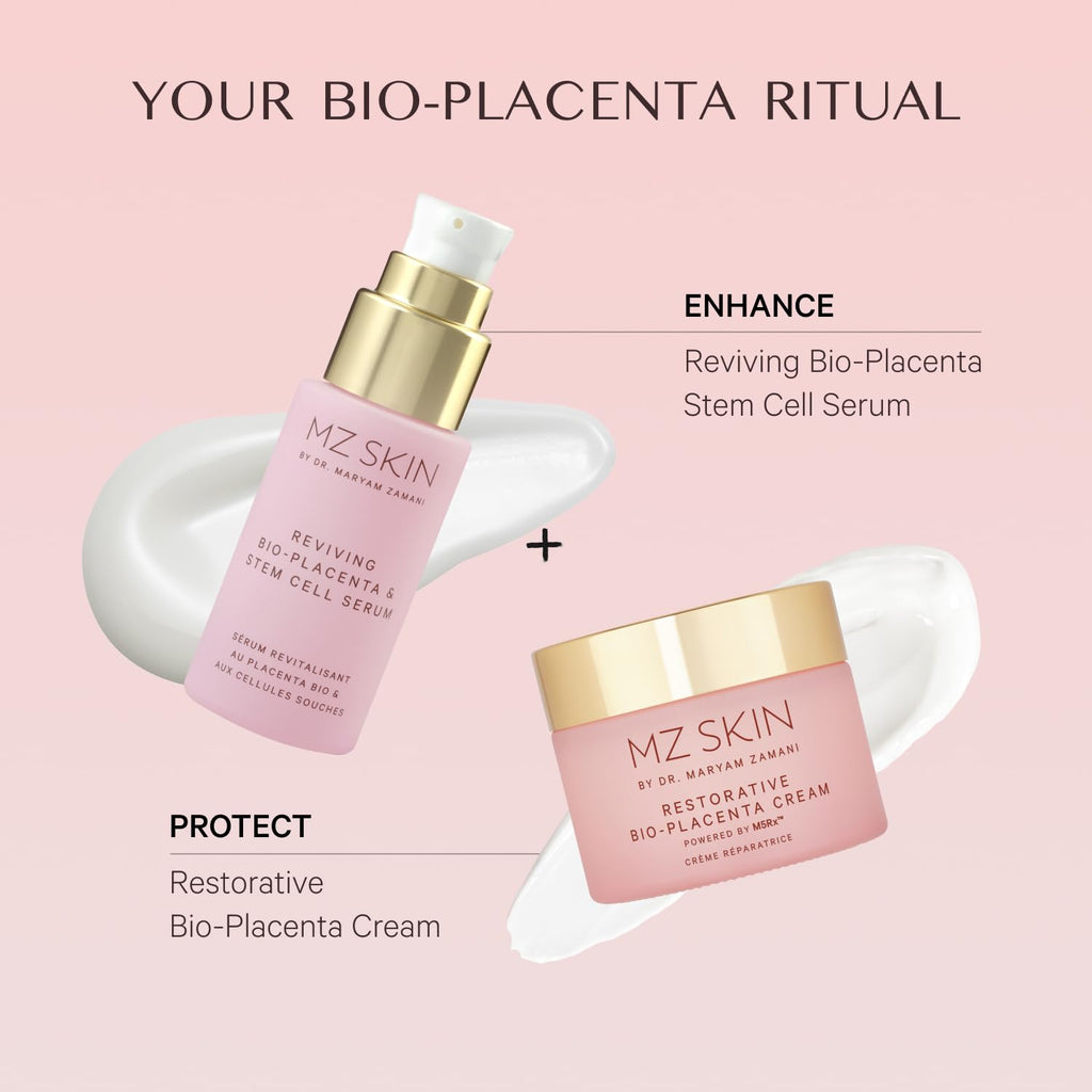MZ SKIN Reviving Bio-Placenta & Stem Cell Serum 1.69 fl oz | Night Treatment with Peptides, Squalane & Hyaluronic Acid