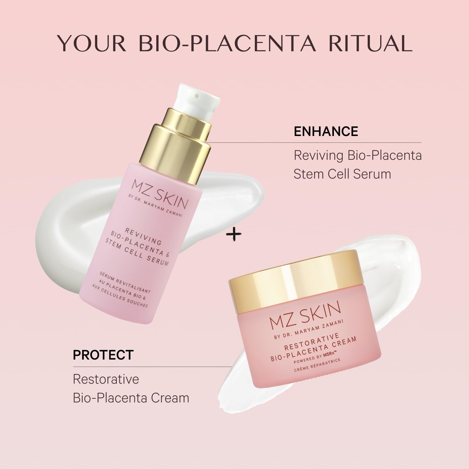 MZ SKIN Reviving Bio-Placenta & Stem Cell Serum 1.69 fl oz | Night Treatment with Peptides, Squalane & Hyaluronic Acid