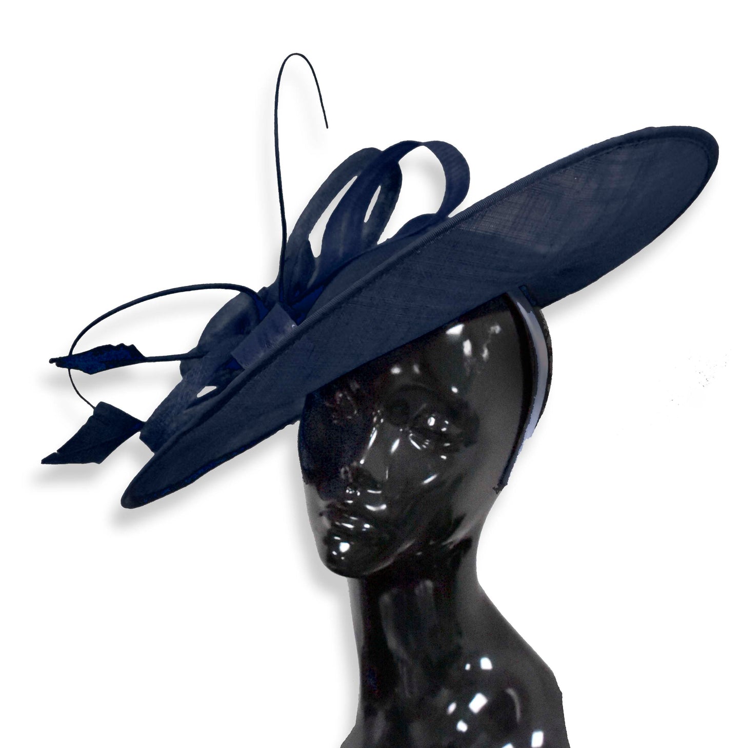 Navy Dark Blue 41cm Large SInamay Hatinator Disc Saucer Brim Hat Fascinator on Headband