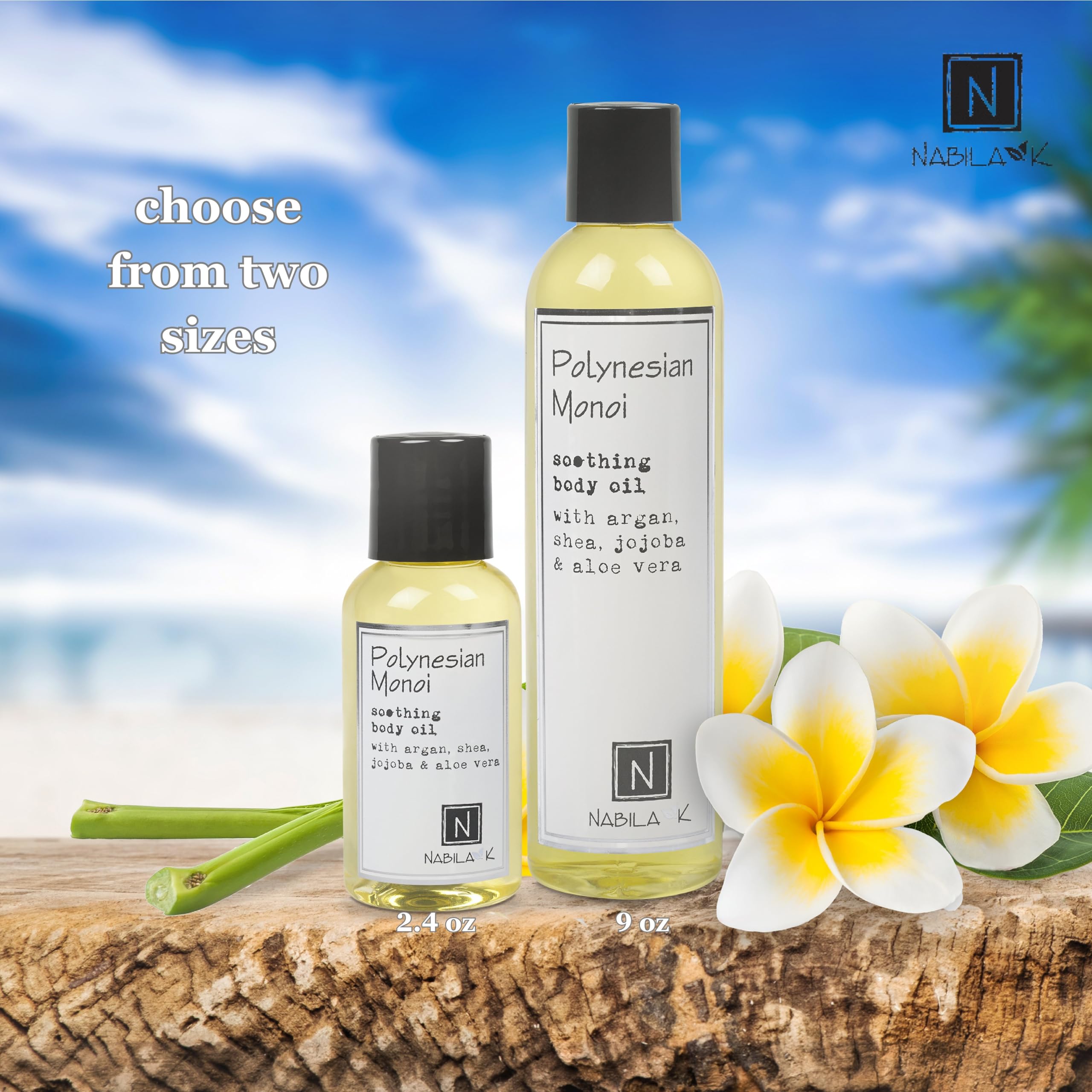 Nabila K Polynesian Monoi Body Oil – 9 oz with Argan & Coconut, Vitamin C Enriched, Vegan-Friendly