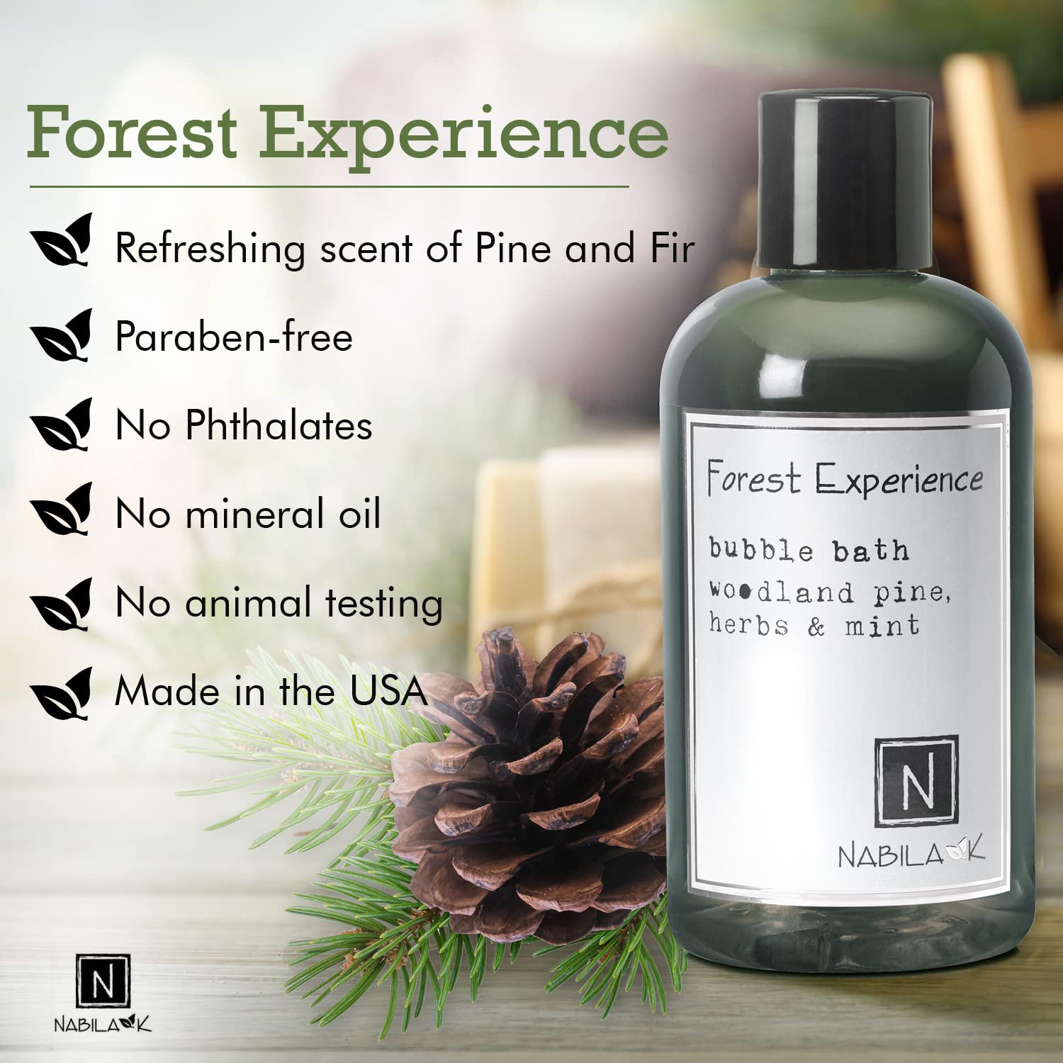 Nabila K Forest Experience Travel-Size Bubble Bath – Pine, Herbs & Mint (2 oz)