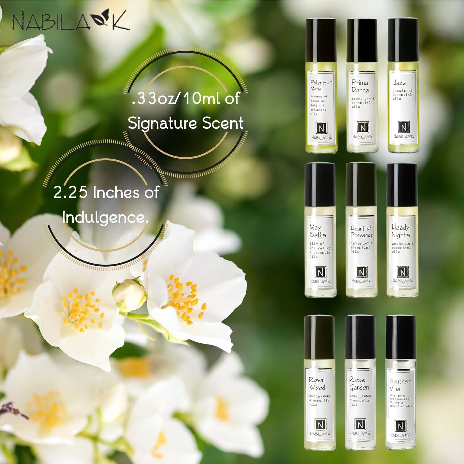 Nabila K Roll-on Perfume Set of 9 | All-Natural, Alcohol-Free, TSA-Approved