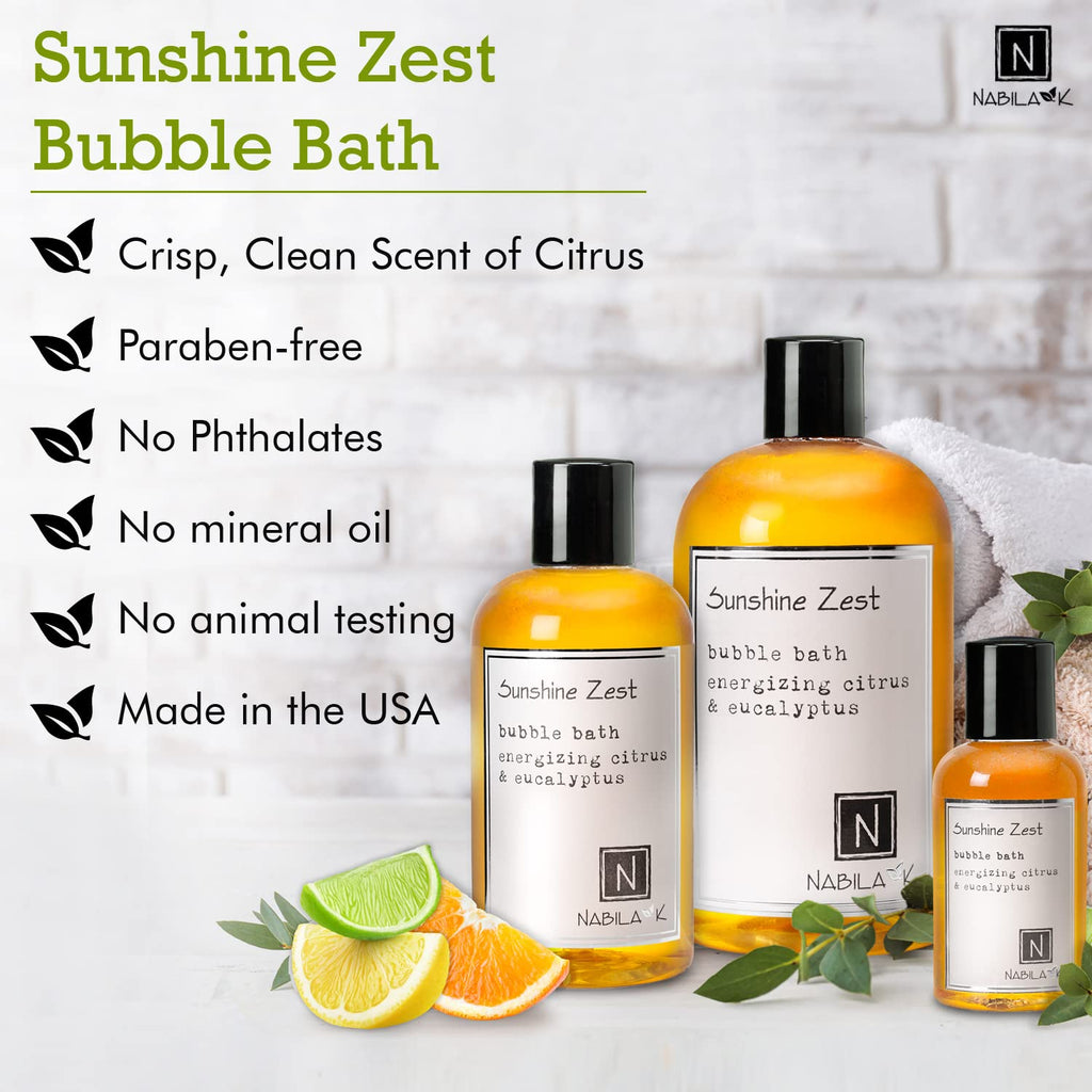 Nabila K Sunshine Zest Bubble Bath – Citrus & Eucalyptus, Tear-Free, Natural Ingredients, 8 oz