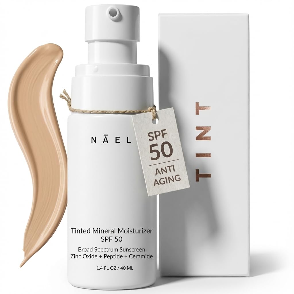 NAELI Anti-Aging Tinted Moisturizer SPF 50 – Mineral Sunscreen with Zinc Oxide, Peptides & Ceramides
