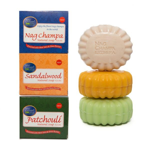 Nag Champa Spa Collection Soap Gift Set – 6 Bars (5.2 oz / 150 g each) with Nag Champa, Sandalwood & Patchouli