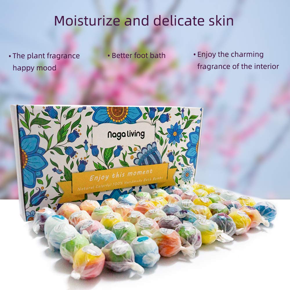 Nagaliving Bath Bombs Gift Set – 50 Handmade Fizzing Bombs for All Ages