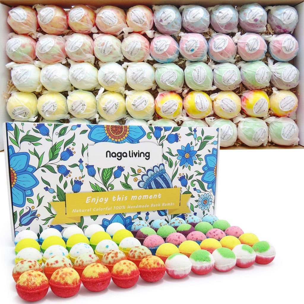 Nagaliving Bath Bombs Gift Set – 50 Handmade Fizzing Bombs for All Ages