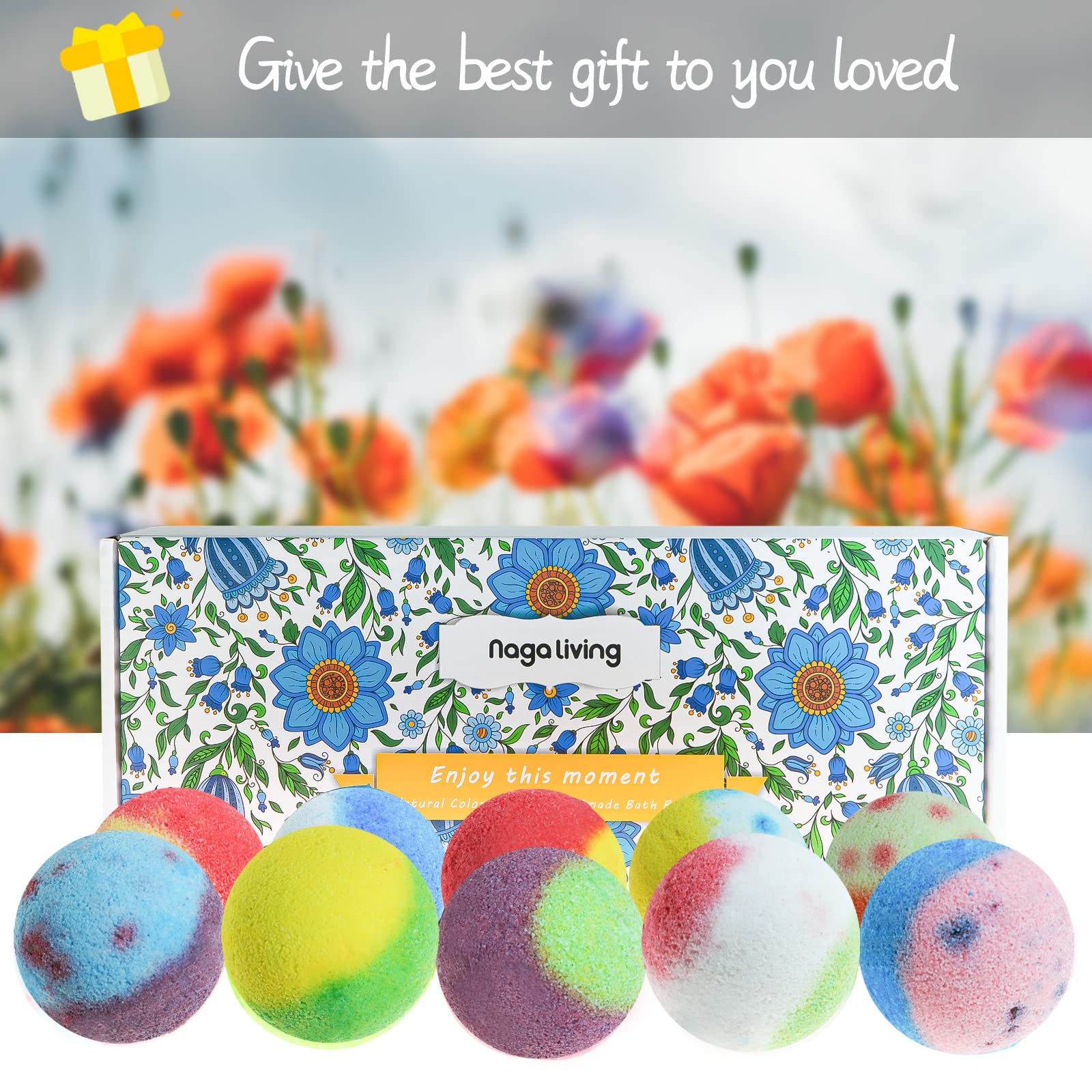 Nagaliving Bath Bombs Gift Set – 10 Organic Bubble Bombs for Valentine’s Day & Christmas