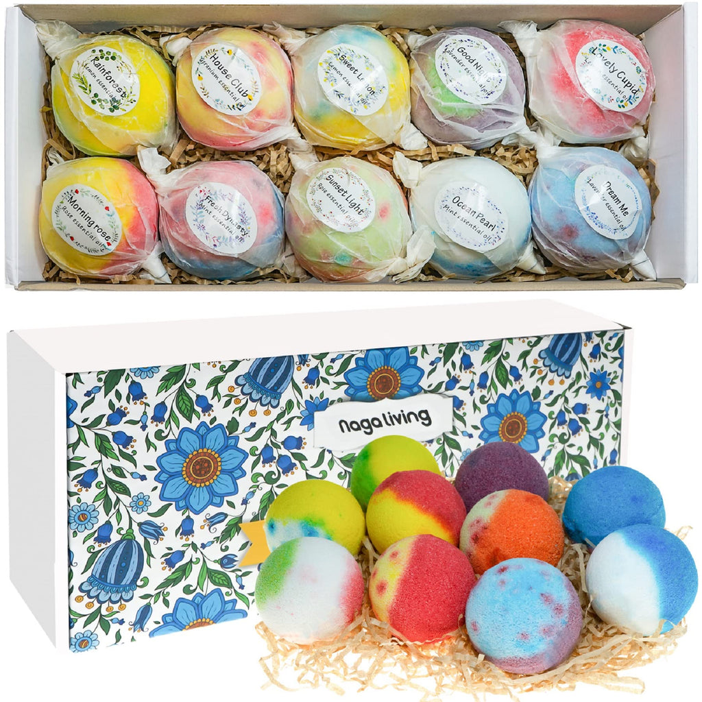 Nagaliving Bath Bombs Gift Set – 10 Organic Bubble Bombs for Valentine’s Day & Christmas