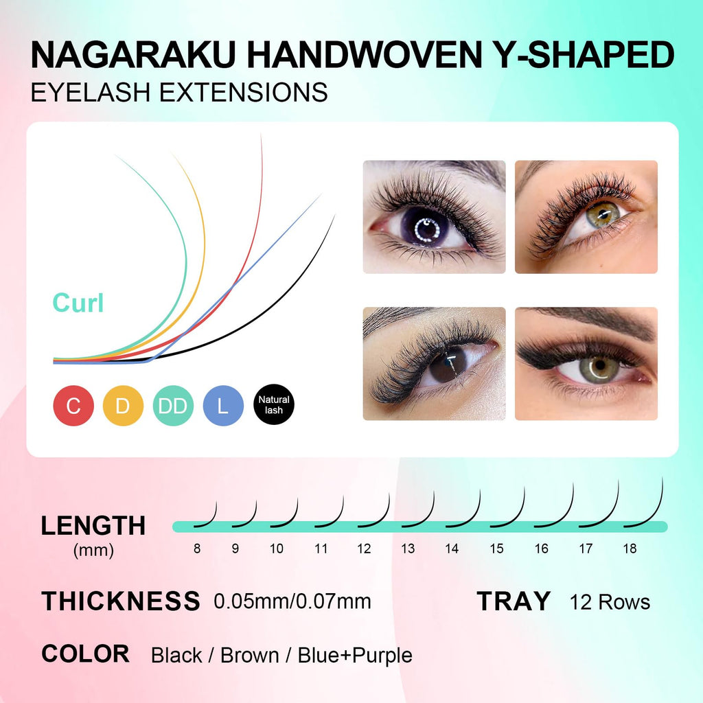 Nagaraku YY Premade 4D Lashes 0.05mm C Curl 8–15mm | 5 Trays Russian Volume Faux Mink