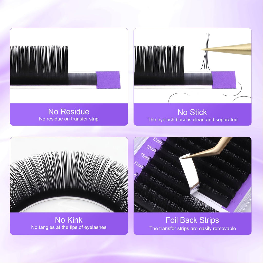 NAGARAKU 5 Trays Eyelash Extensions – 0.03mm D Curl, 7–15mm mix, Matte Black Faux Mink, 16 Rows, Purple Card