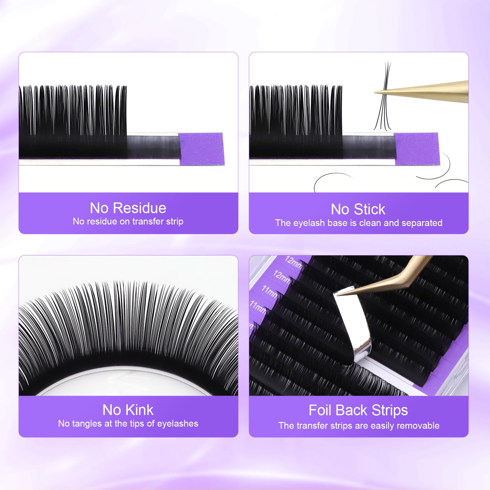 NAGARAKU 5 Trays Eyelash Extensions – 0.03mm D Curl, 7–15mm mix, Matte Black Faux Mink, 16 Rows, Purple Card